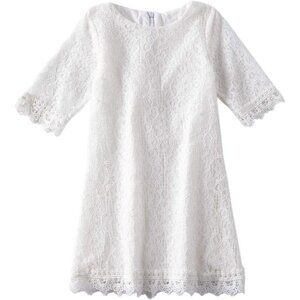 🆕Toddler Girl White Cotton Elegant Flower Lace Half Sleeve A Line PrincessDress